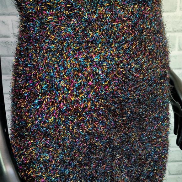 Rehab Brand Womens S Colorful Tinsel Fuzzy Bodycon Mini Cocktail Dress - Picture 6 of 10